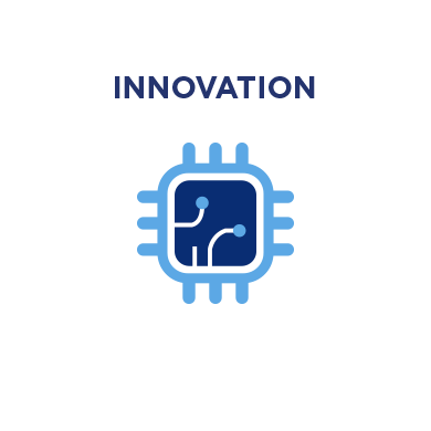 An illustration of a blue computer micro-chip to represent innovation.