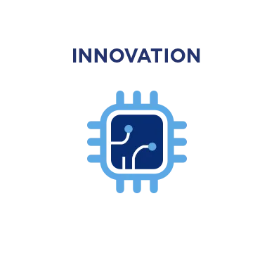 An illustration of a blue computer micro-chip to represent innovation.
